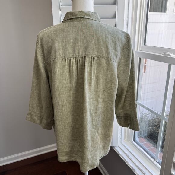 CHICO'S Shirt Size 3 or US 16/18 Green 100% Linen Resort Cruise Vacation - Picture 3 of 10